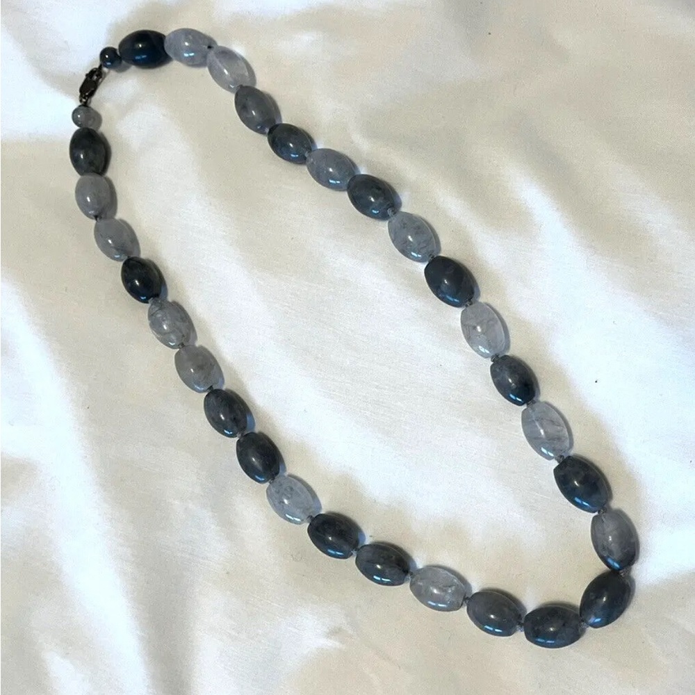 Grey Quartz Bead Necklace 22” Long Clasp